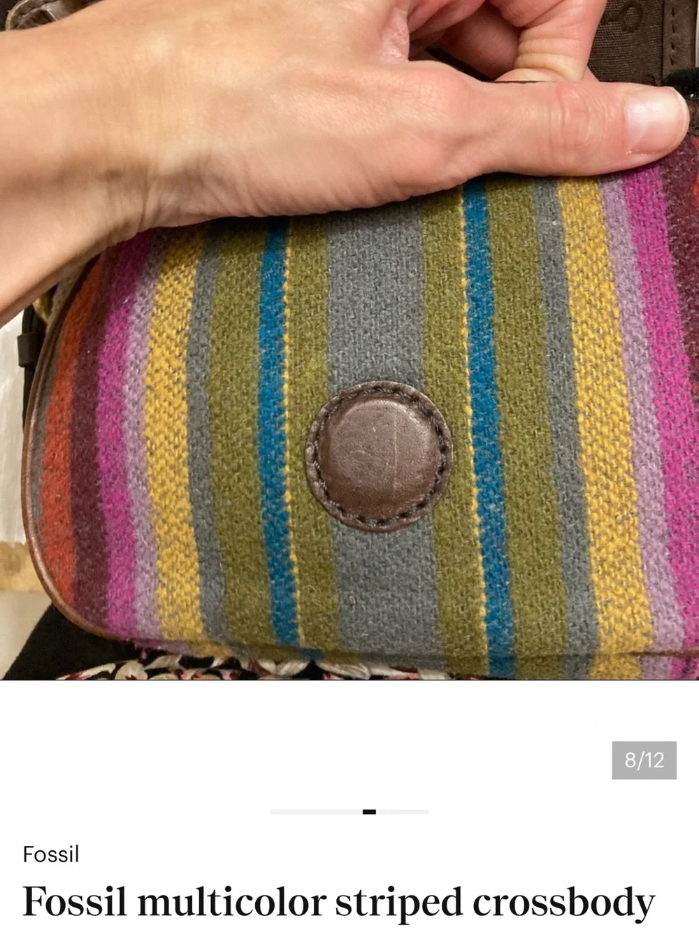 Fossil Brown Leather & Multicolor Striped Crossbody